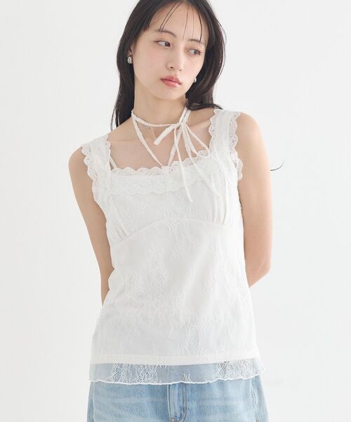 【新品未使用】MONOHAアイボリー レース付きキャミソール earth music&ecology（アース ミュージック＆エコロジー