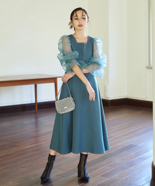 「RUIRUE BOUTIQUE」 長袖ワンピース LL ブルー レディースの画像