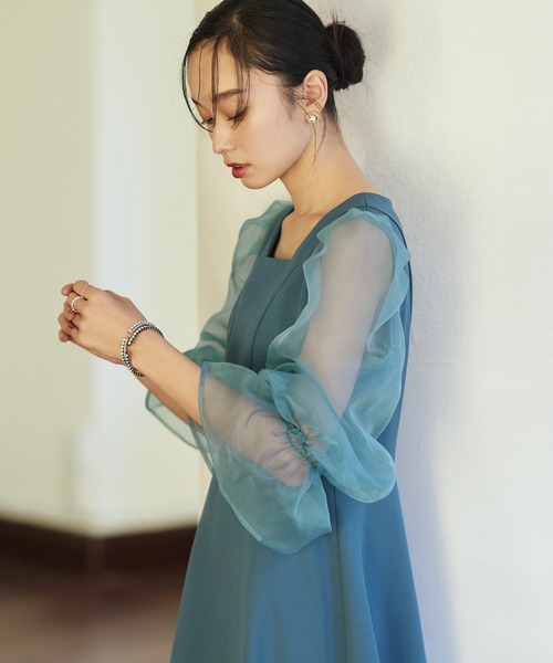 「RUIRUE BOUTIQUE」 長袖ワンピース LL ブルー レディースの画像