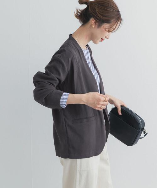 コート アウター ノーカラージャケット レディースの画像