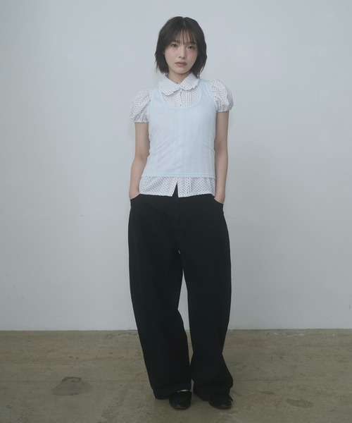 トップス fekete dot frill puff sleeve blouse FEKETE（フェケテ） ブラウス シャツ dot frill puff sleeve blouse
