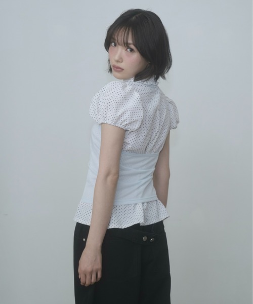 トップス fekete dot frill puff sleeve blouse FEKETE（フェケテ） ブラウス シャツ 半袖 dot frill puff sleeve