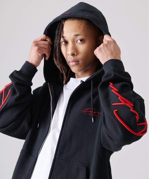 「FUBU」 ジップアップパーカー L ブラック メンズ_画像6