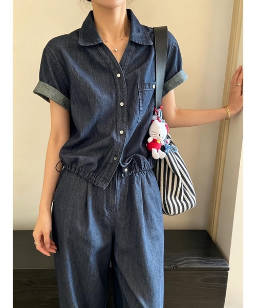FAVORITO セットアップ デニムシャツトップスワイドパンツセットアップ