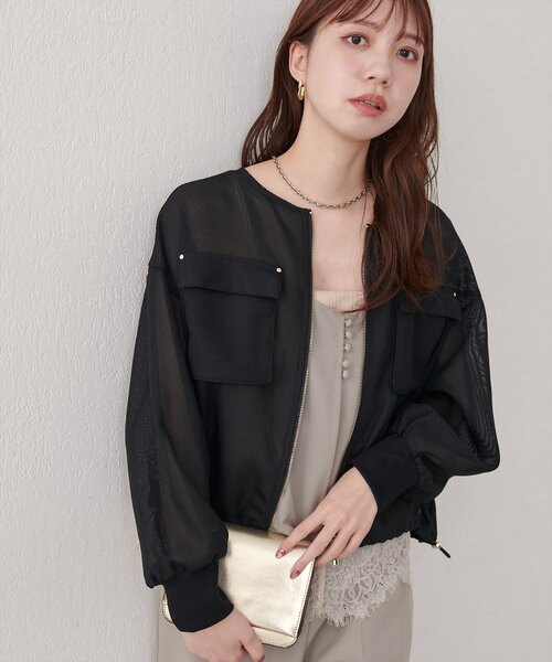 レース付きメッシュブルゾンアルページュストーリー本日までの出品です natural couture ブルゾン アウター お上品メッシュブルゾン