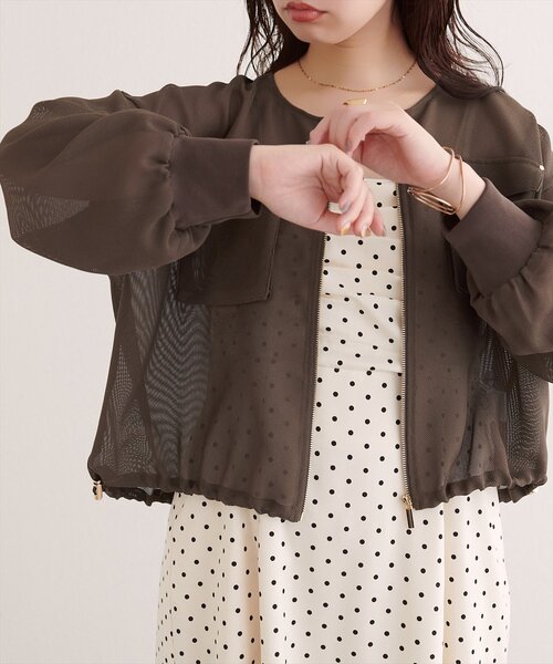 natural couture ブルゾン アウター お上品メッシュブルゾン