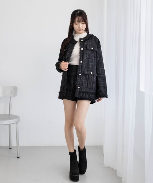 Na.e◇THETWEEDJACKET◇ナエ◇ツイードジャケット◇黒 clear ジャケット ノーカラージャケット ツイードジャケット（セット可