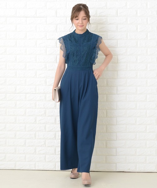 レースレディース Lace Ladies フリルノースリーブオールインワンパンツドレス （ネイビー） 楽天市場】レースレディース Lace Ladies フリルノースリーブ