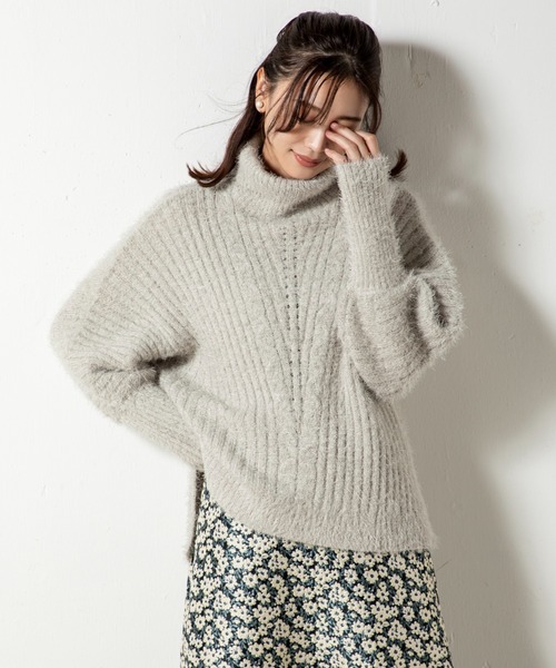 ニット 「STYLE4」シャギーケーブルタートルニット レディース 