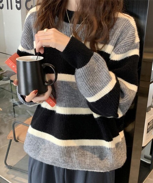 deux amour ニット セーター ランダムボーダークルーネックニットプル