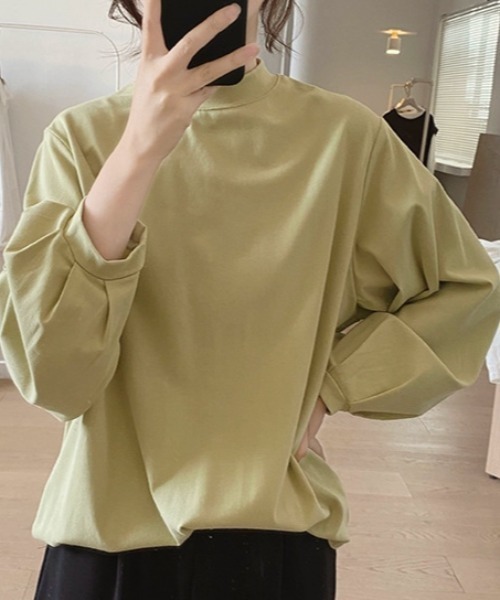 tシャツ プチハイネック袖タック入りトップス レディース