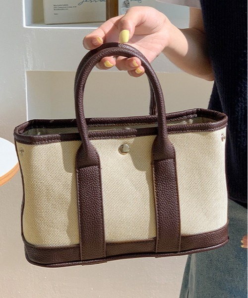 ハンドバッグ キャンバス レザー ミニ ハンドバッグ