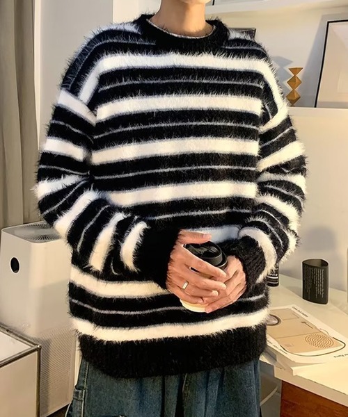 aimoha（アイモハ） セーター ニット aimoha men BORDER FRINGE KNIT