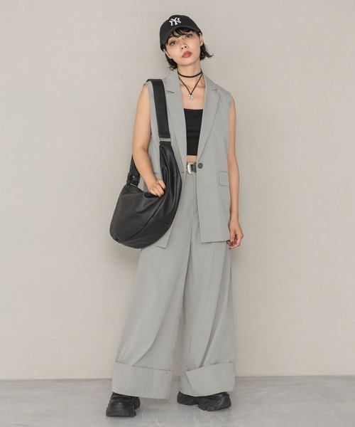 PAGEBOY（ページボーイ） ワイドパンツ パンツ ピケロールアップワイド