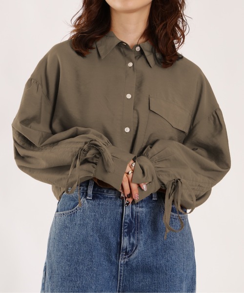 ブラウス シャツ シャーリングショートシャツ レディース