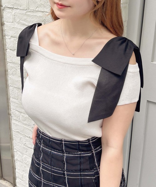 René - ルネ 肩リボン オフショル INGNI｜肩リボンオフショルニット | Rakuten Fashion(楽天