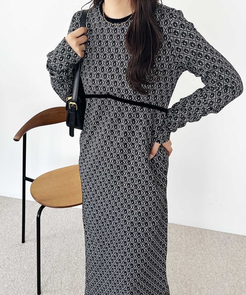 nelliy. ワンピース フラワージャカードパイピングワンピース