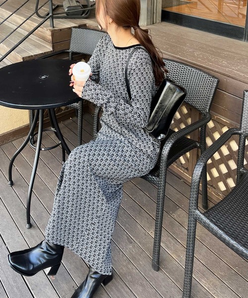 nelliy. ワンピース フラワージャカードパイピングワンピース