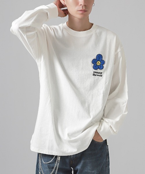 LUXSTYLE（ラグスタイル） tシャツ ワンポイントフラワーサガラ刺繍