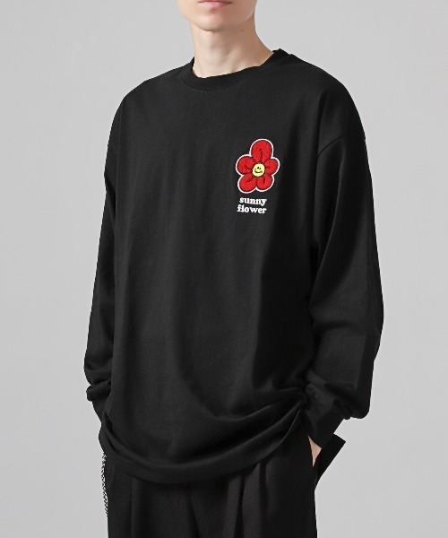 LUXSTYLE tシャツ ワンポイントフラワーサガラ刺繍ロンT メンズ