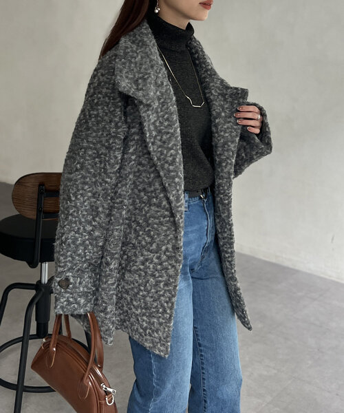 BUFFALOBOBS２連バックルスタンドネックファーコート WOO-STAR(ウー スター)ビッグシルエット スターレイヤー ファー