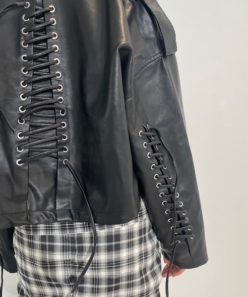gvgv 編み上げ レースアップ レザー ライダース Roger&Raw レザージャケット ライダース 編み上げビックフェイク