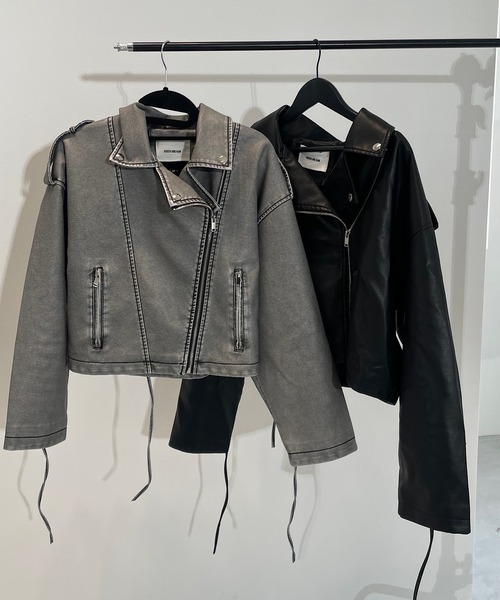 gvgv 編み上げ レースアップ レザー ライダース Roger&Raw レザージャケット ライダース 編み上げビックフェイク