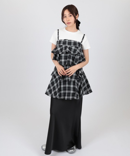 キャミソール plaid pattern tiered camisole