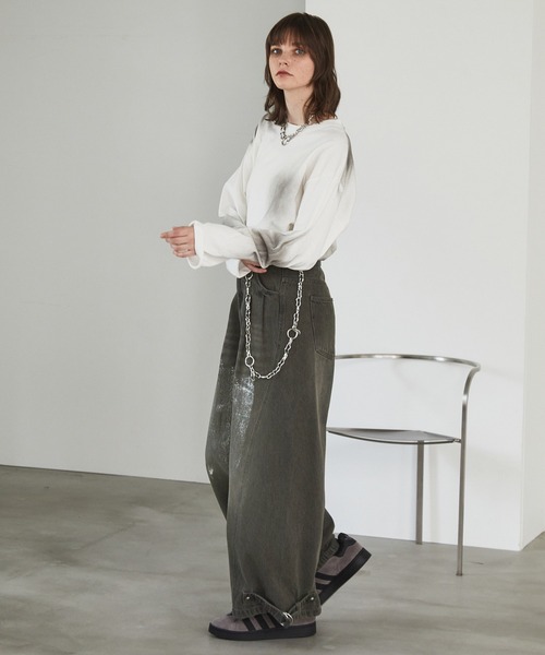 Spielio ワイドパンツ ジーンズ 「Spielio」Vintage like foil print 