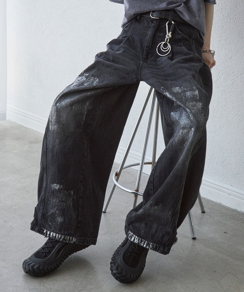 Spielio】Vintage like foil print denim pants/ヴィンテージ
