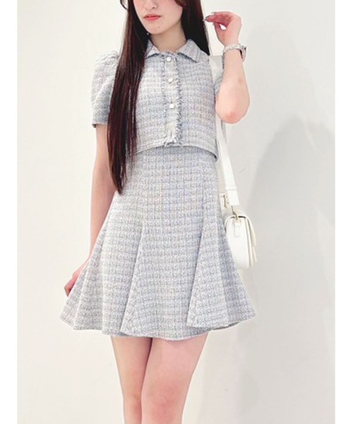 ツイードマーメイドワンピース・ジャケット　ライトグレー　MERCURYDUO MERCURYDUO（マーキュリーデュオ） ワンピース 夏 カットアウト