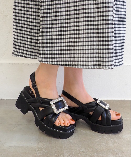 byあしながおじさん サンダル 軽量｜厚底ビジューサンダル