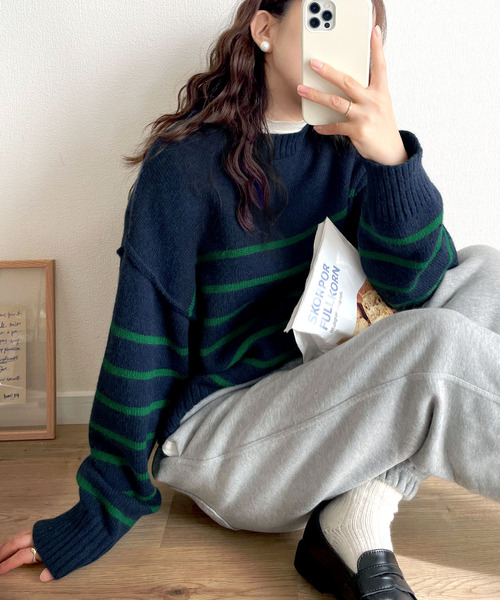 [mily bilet] длинный рукав вязаный LARGE темно-синий женский 