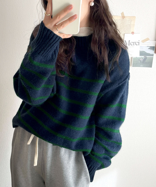 [mily bilet] длинный рукав вязаный LARGE темно-синий женский 