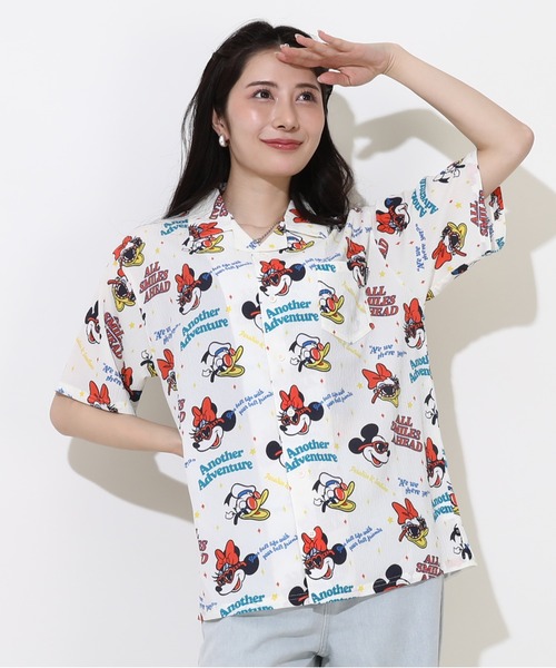 Disney（ディズニー） ブラウス シャツ 半袖 親子お揃い リゾート総柄