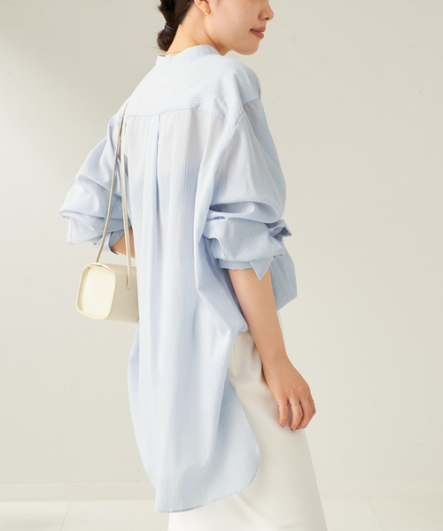 plage ブラウス シャツ R'IAM シアーロングシャツ レディース