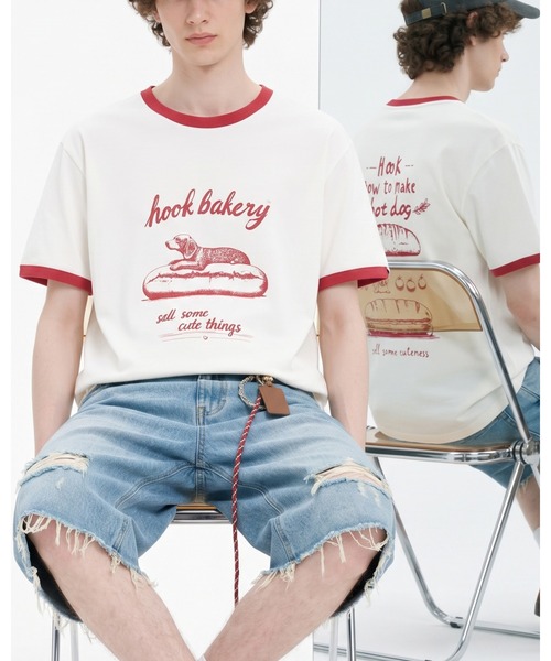 tシャツ HOOK -original- ヴィンテージ風「ホット ドッグ」プリント