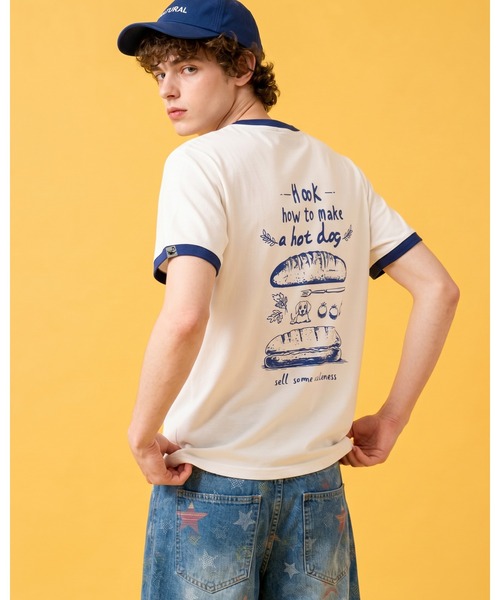 HOOKED オリジナル Tシャツ tシャツ HOOK -original- ヴィンテージ風「ホット ドッグ」プリント