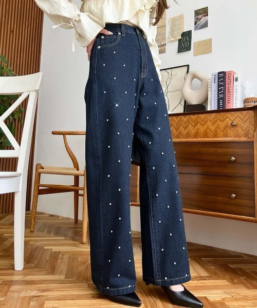 「moment+」 デニムパンツ S ブルー系その他 レディース