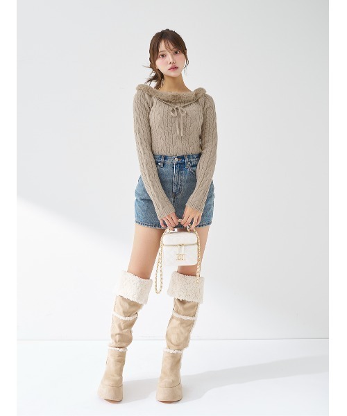 Darich（ダーリッチ） ニット セーター ネックファーケーブルニット