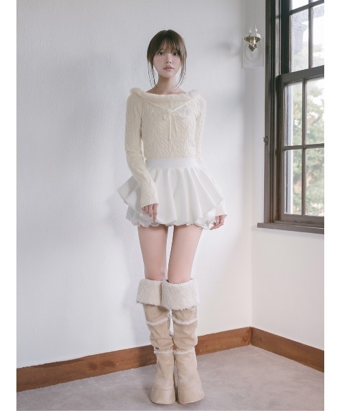 Darich（ダーリッチ） ニット セーター ネックファーケーブルニット