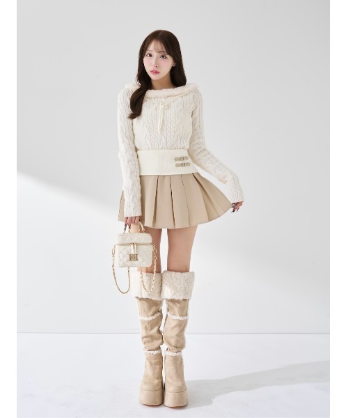 ダーリッチ　ネックファーケーブルニットトップス ダーリッチ Darich ネックファーケーブルニットトップス （ブラック