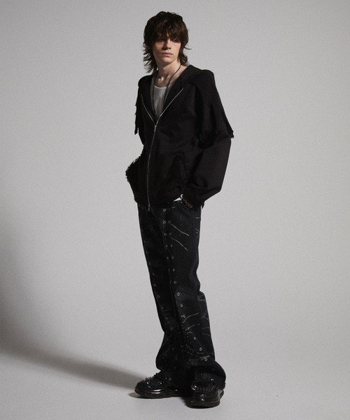 【GRANCY】クレイジーデザインスキニーフレアデニムパンツ　Lサイズ GRANCY】Crazy Design Skinny Flare Denim Pants / クレイジーデザイン