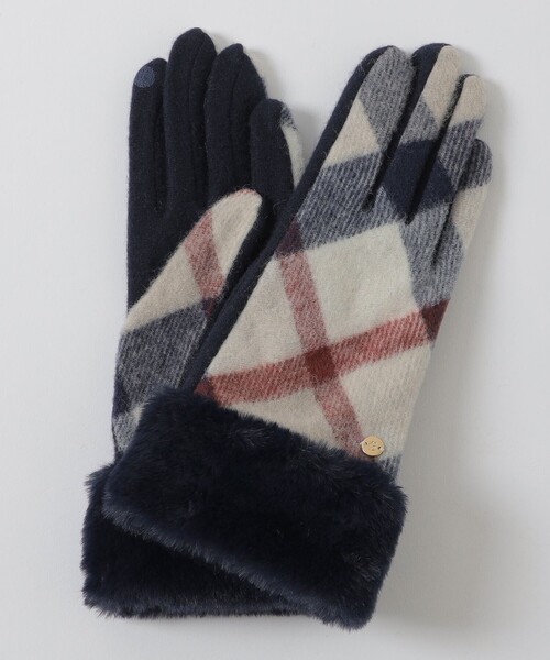 BLUE LABEL チェック柄ファー付きグローブ BLUE LABEL CRESTBRIDGE（ブルーレーベルクレストブリッジ） 手袋