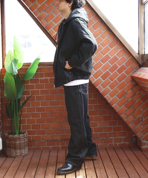 サリースコット　黒のブルゾン　パーカー vintage make short duck blouson reversible zip parka （duck/pu
