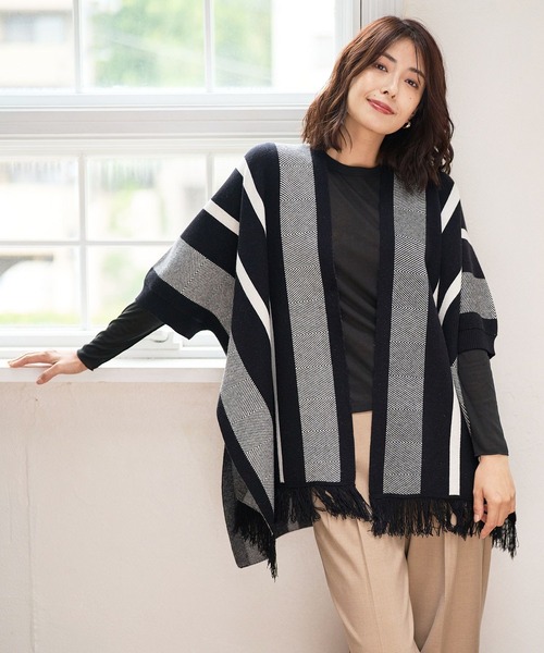 ディノス　RACY RADIANT カシミア ポンチョ F FENDI (フェンディ) リバーシブル カシミヤ＆ウール 無地 総柄