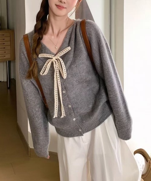 AsRiRe カーディガン リボンタイデザインカーディガン レディース