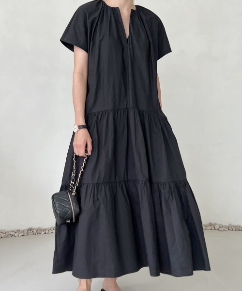 「N.s」 半袖ワンピース FREE ブラック レディース_画像6