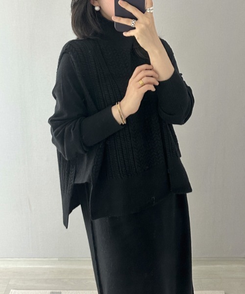 Diosfront ワンピース ケーブルニットベスト＆スリットニット