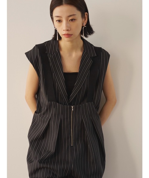 AIC. ベスト ジレ ヘリンボーンストライプテーラードベスト